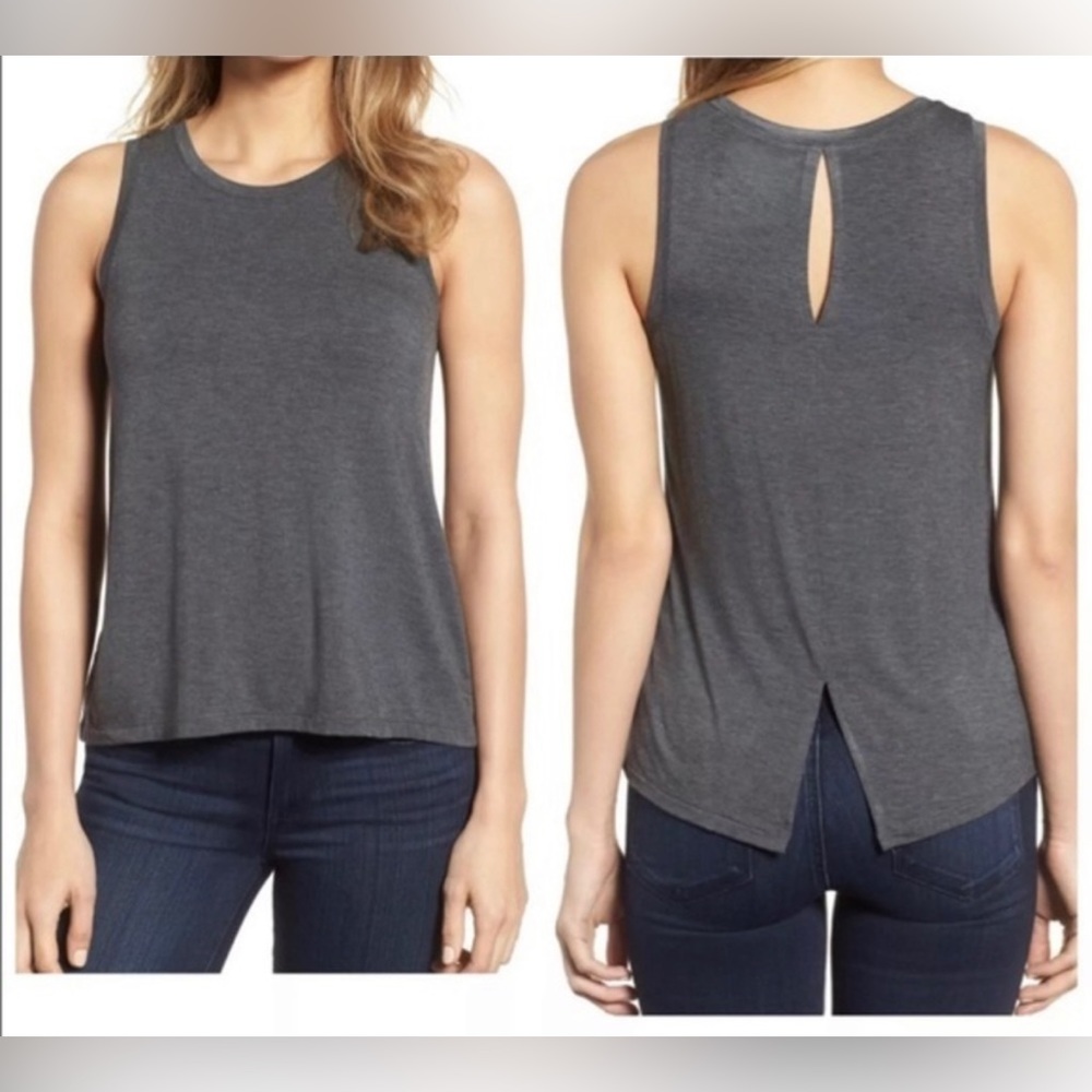Halogen Women’s Gray Keyhole Vented Back Sleeveless Tank Top Size XS